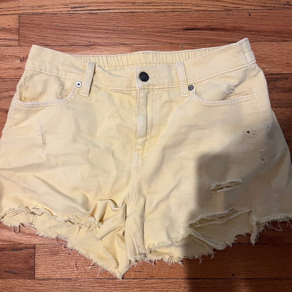 Aerie Light Yellow Distressed Jean Shorts